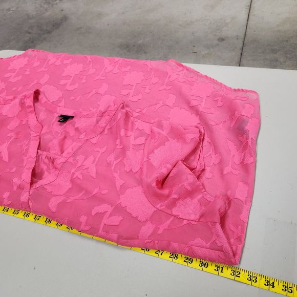 Torrid Womens Plus Clip Floral Chiffon Split Front Blouse 4X Pink Sheer - Picture 8 of 10